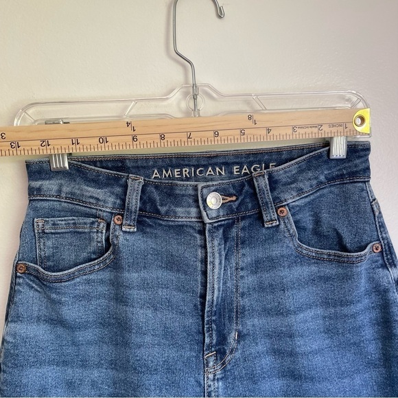 American Eagle Mom Jean size 2 solid blue no rips high rise solid basic denim - Picture 9 of 11